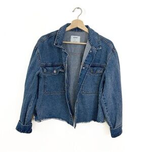 Old Navy Jacket Womens Medium Cropped Denim Trucker Shacket Blue